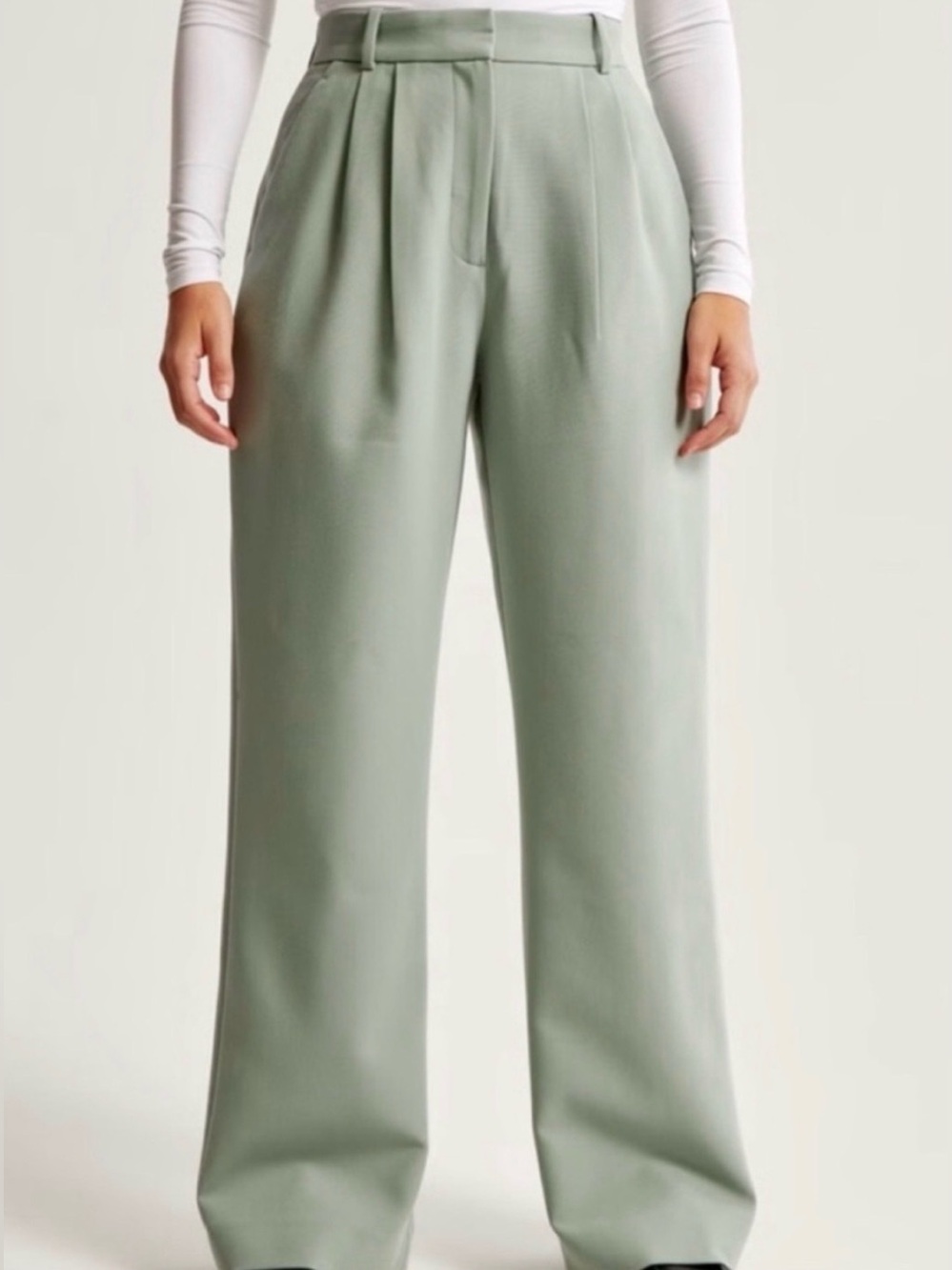 A&F Sloane Tailored High-Waist Wide Leg Pants— Sage Green